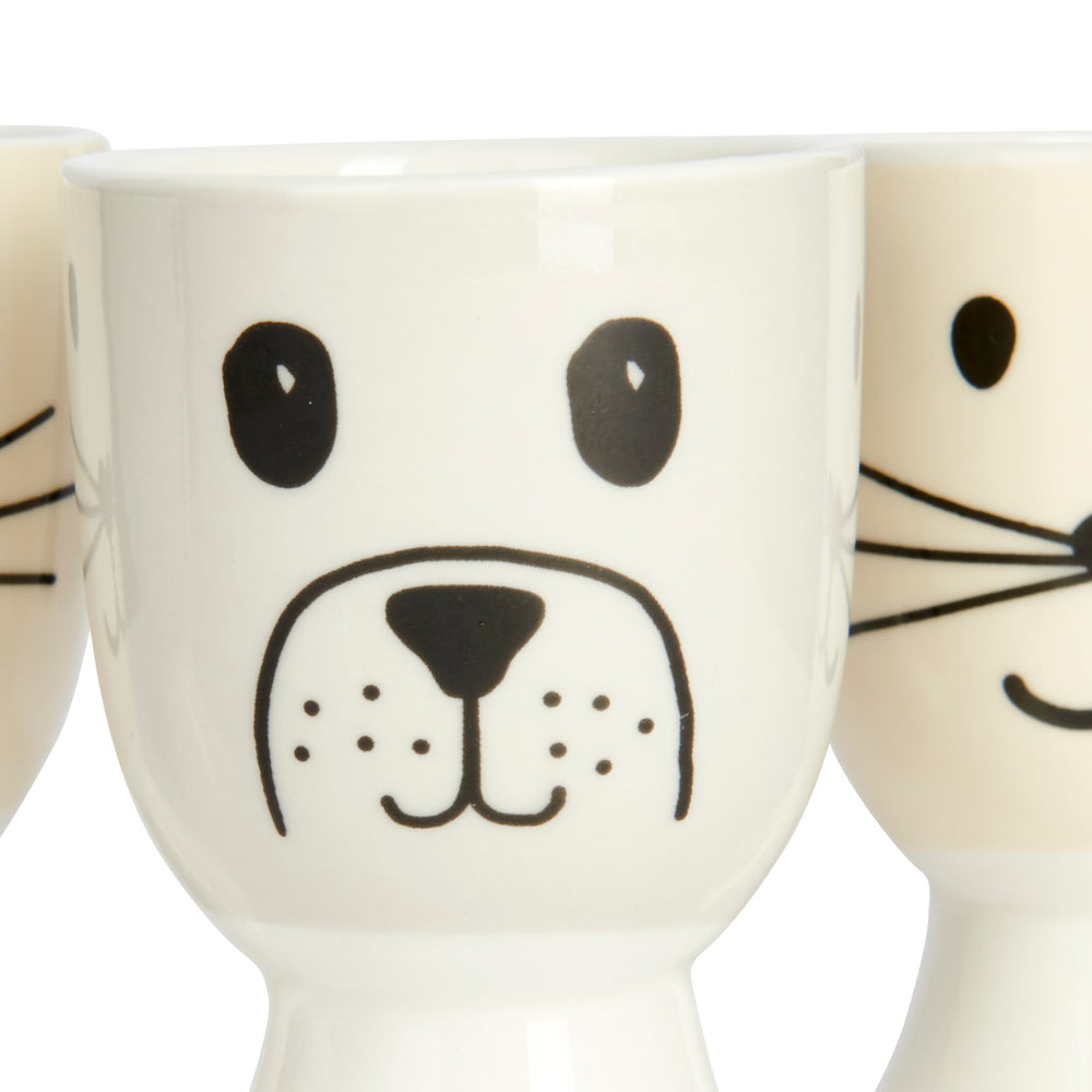 KitchenCraft Cat and Dog Egg Cup Set - Porcelain, 4 Pieces