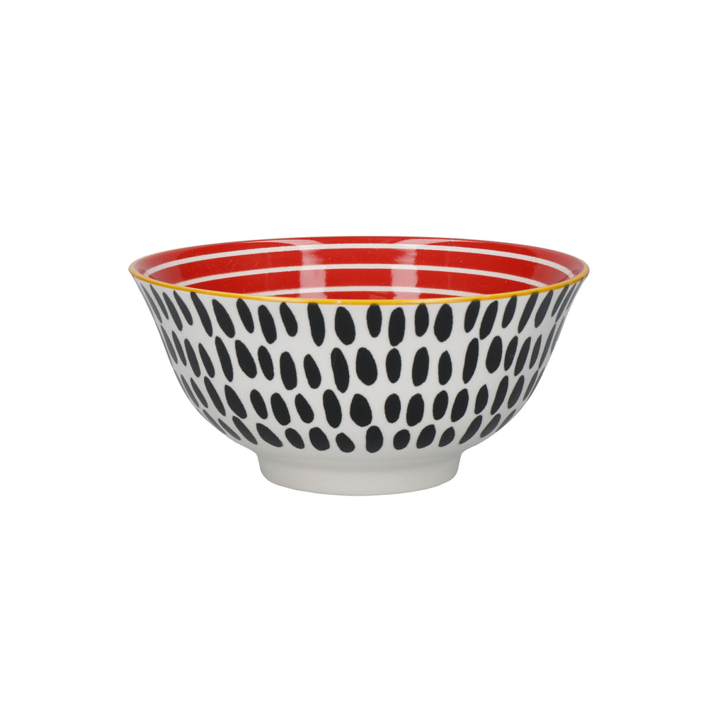 KitchenCraft Patterned Cereal Bowl Set in Gift Box, Ceramic, 'Monochrome' Designs, 15cm, 4 Pieces