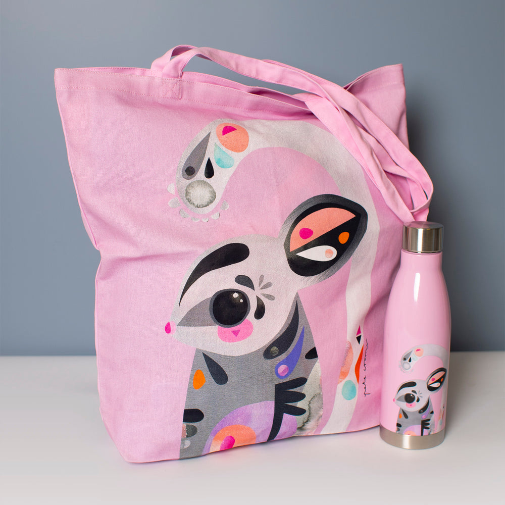 2pc Sugar Glider Hydration Travel Set with 500ml Double Walled Insulated Bottle and Cotton Tote Bag