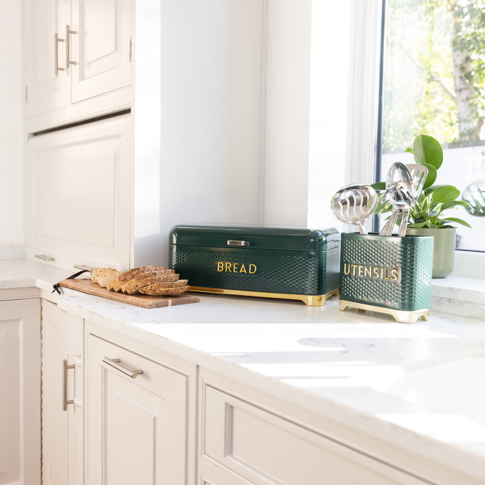 KitchenCraft Lovello Textured Large Bread Bin - Hunter Green