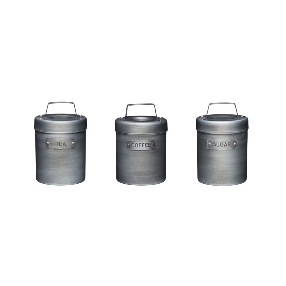 5pc Industrial Kitchen Storage Set with Coffee, Sugar and Tea Canisters, Metal Bread Bin and Metal Kitchen Roll Holder