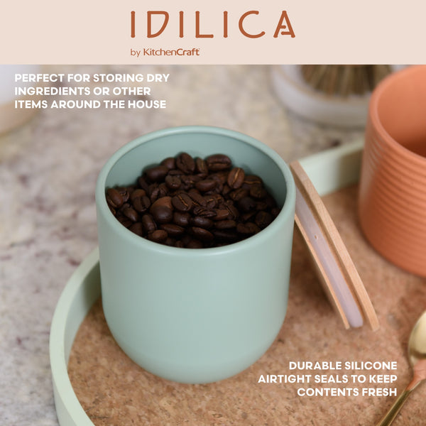 KitchenCraft Idilica Kitchen Canister with Beechwood Lid, 9 x 10cm, Green image 10