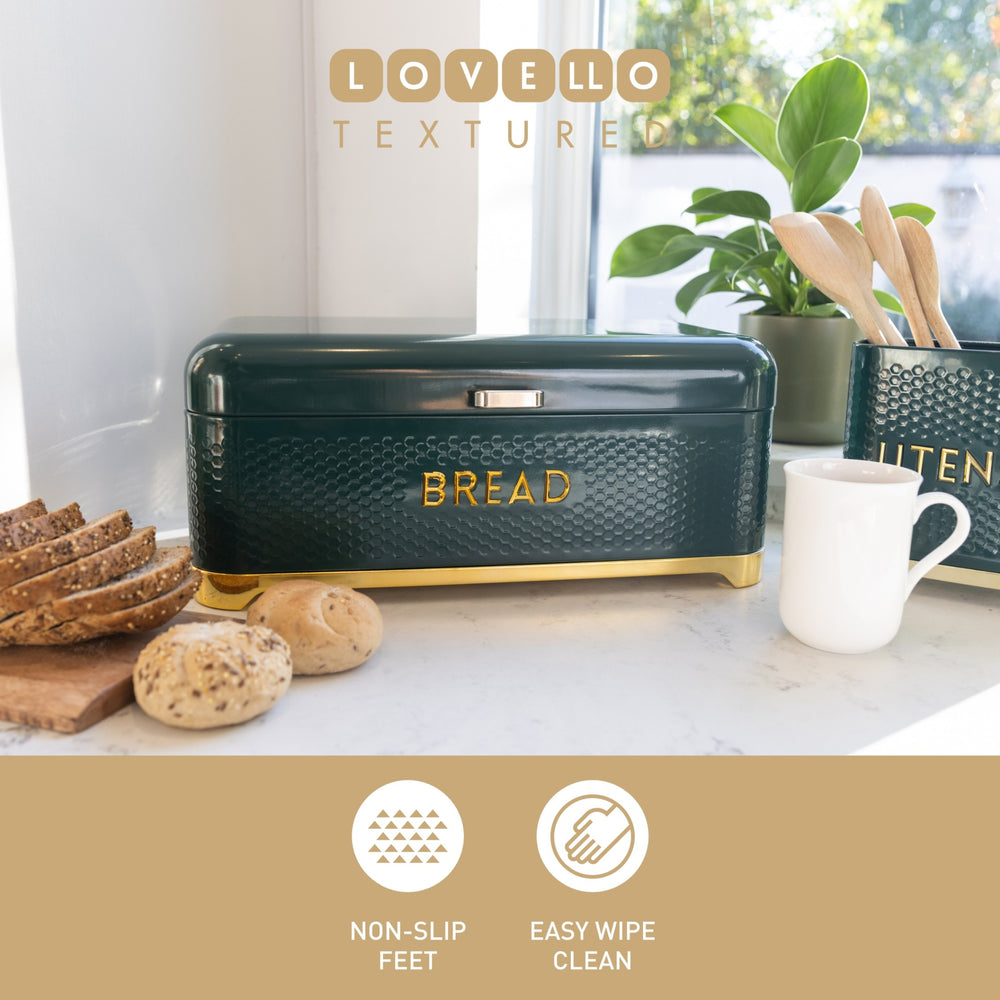 KitchenCraft Lovello Textured Large Bread Bin - Hunter Green