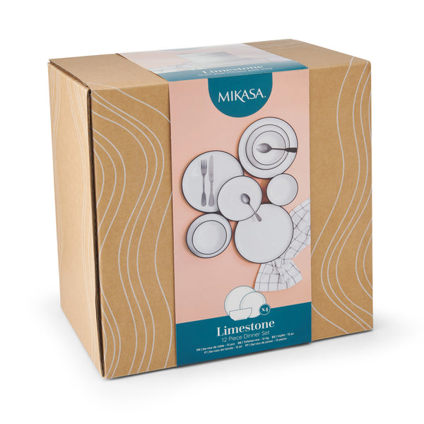 Mikasa Limestone 12pc Porcelain Dinner Set, White image 3