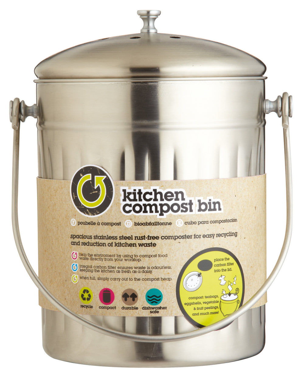 KitchenCraft Stainless Steel Compost Bin