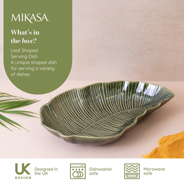 Mikasa Jardin Leaf-Shaped Stoneware Serving Dish, 31.5cm, Green image 9