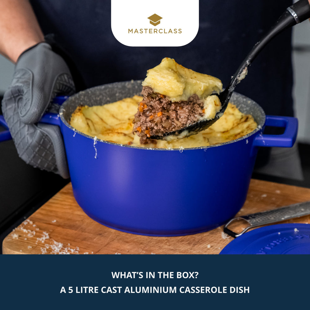 MasterClass Electric Blue Cast Aluminium Casserole Dish, 5L