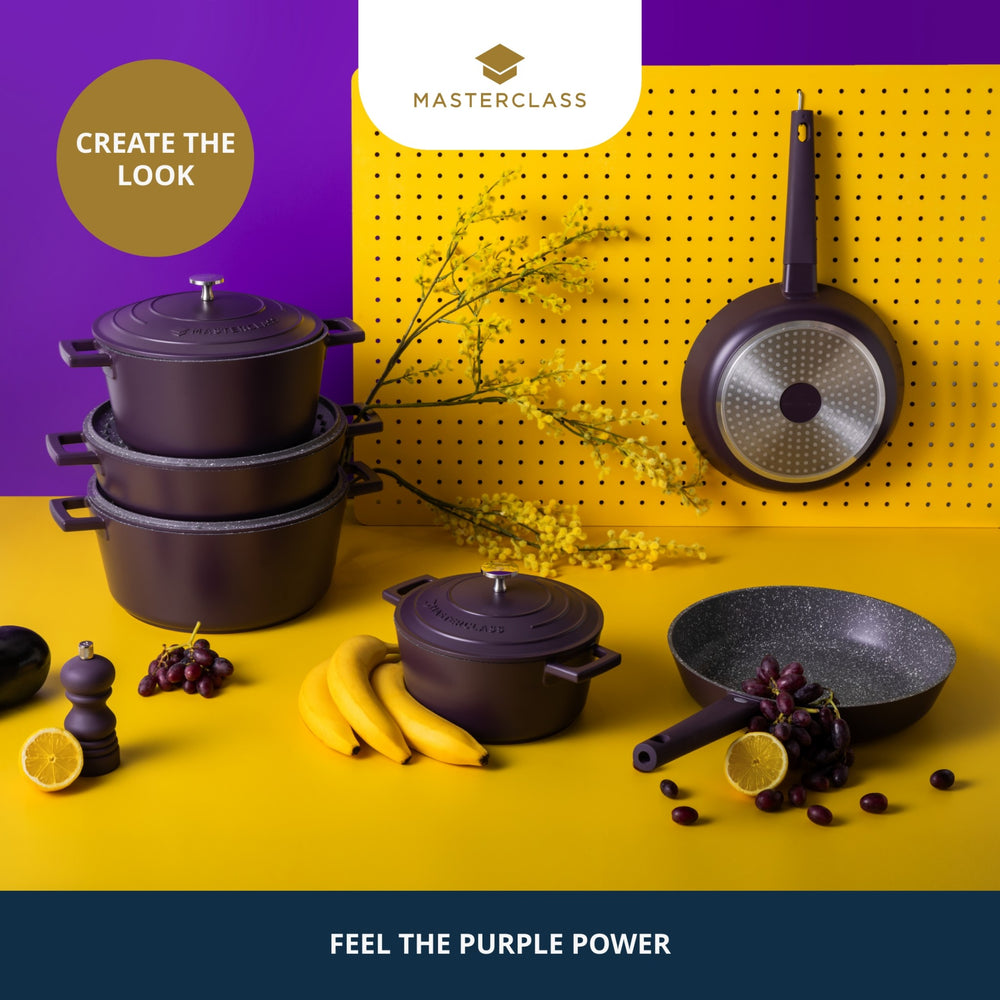 MasterClass Purple Cast Aluminium Casserole Dish, 20cm, 2.5L