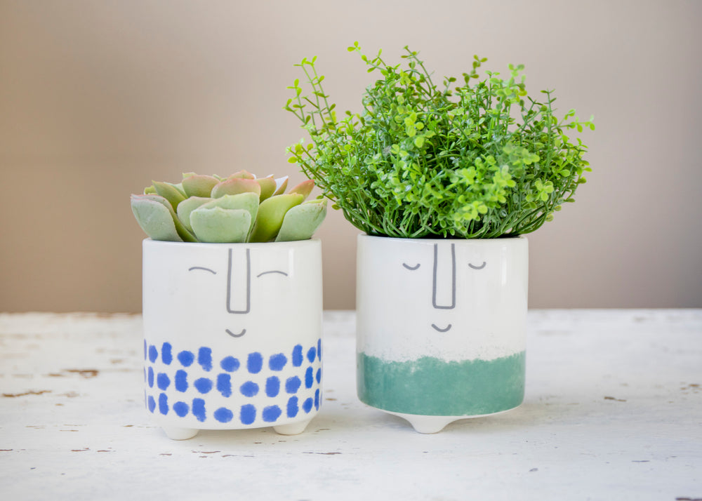 KitchenCraft Cheerful Face Planter, Dolomite, White / Green Ombré
