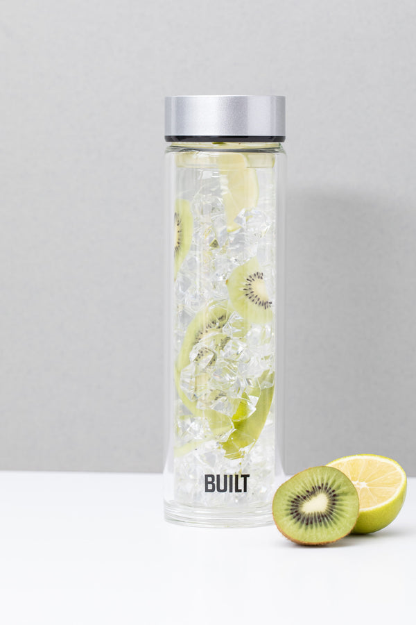 BUILT Tiempo 450ml Insulated Water Bottle, Borosilicate Glass / Stainless Steel - Silver image 4