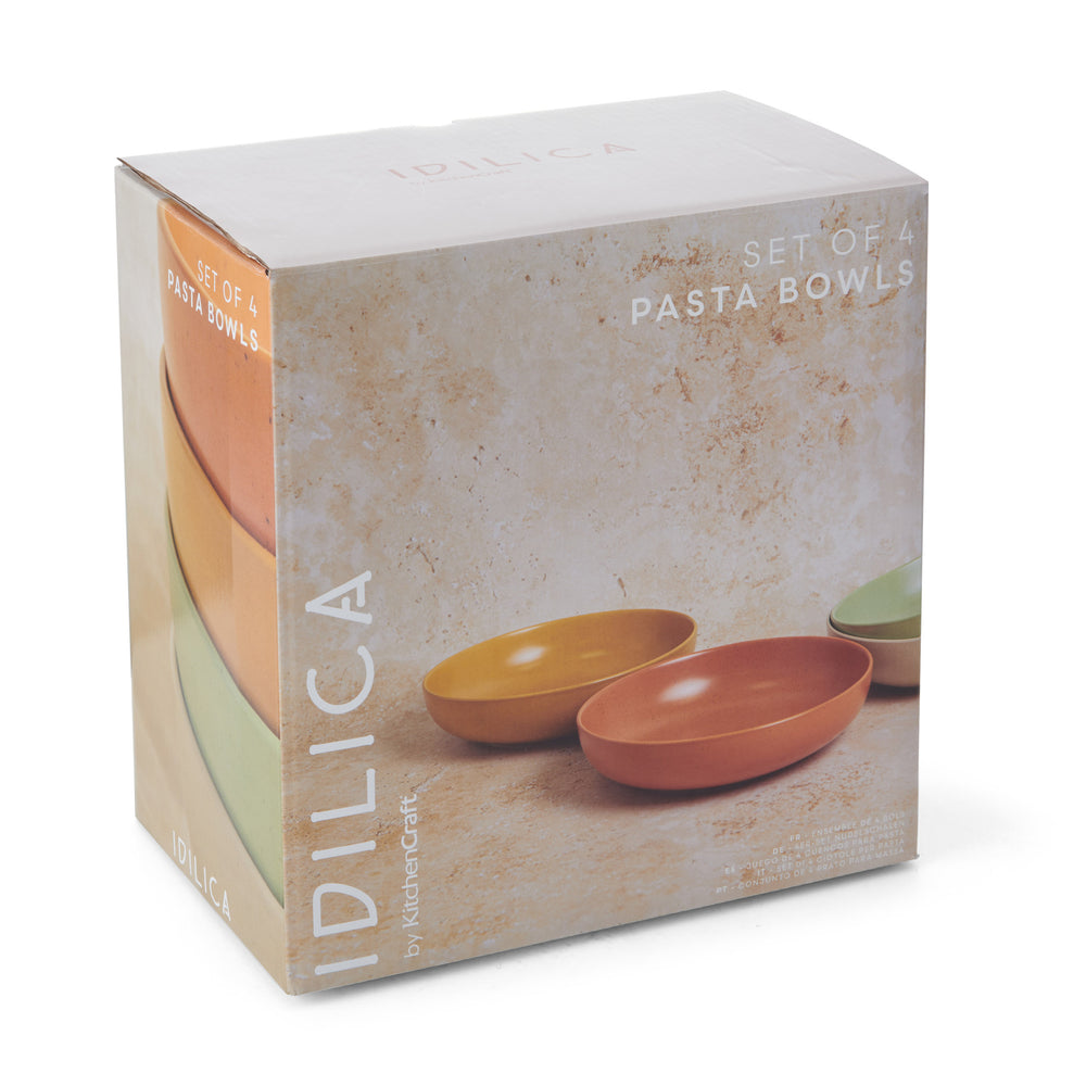 KitchenCraft Idilica Stoneware Pasta Bowls, Set of 4, 21cm