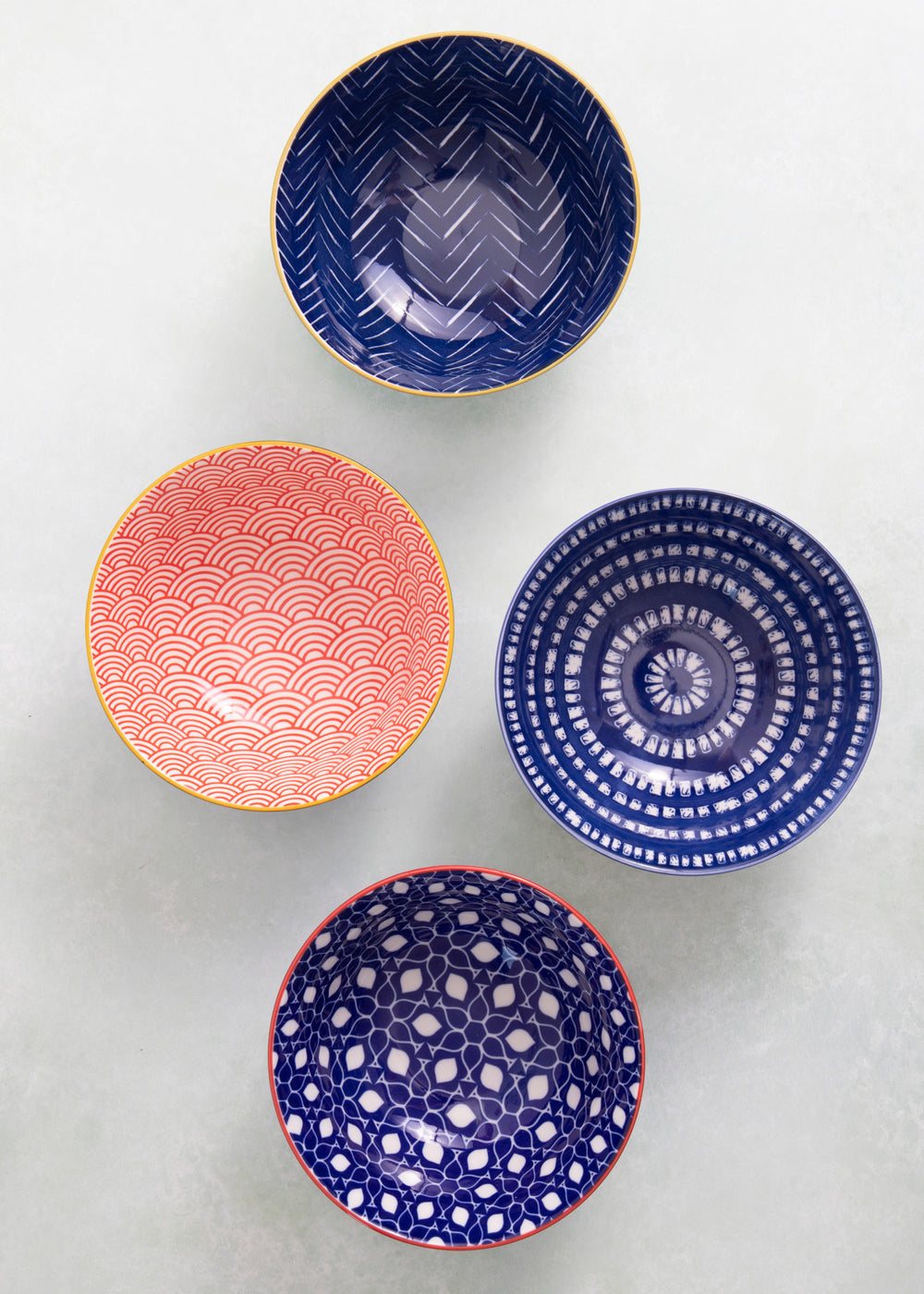 KitchenCraft Set of 4 Ceramic Cereal Bowls - 'Blues' Design