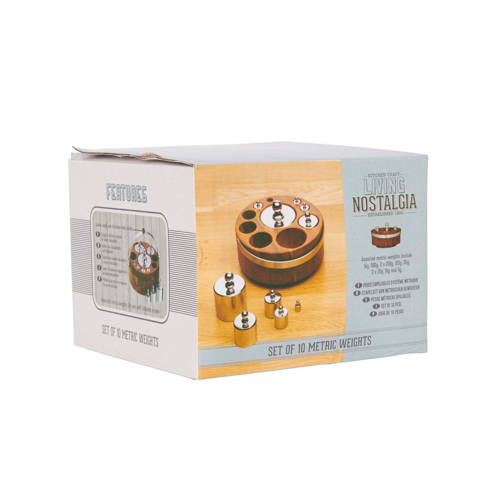 Living Nostalgia 10 Piece Metric Weight Set with Wood Stand