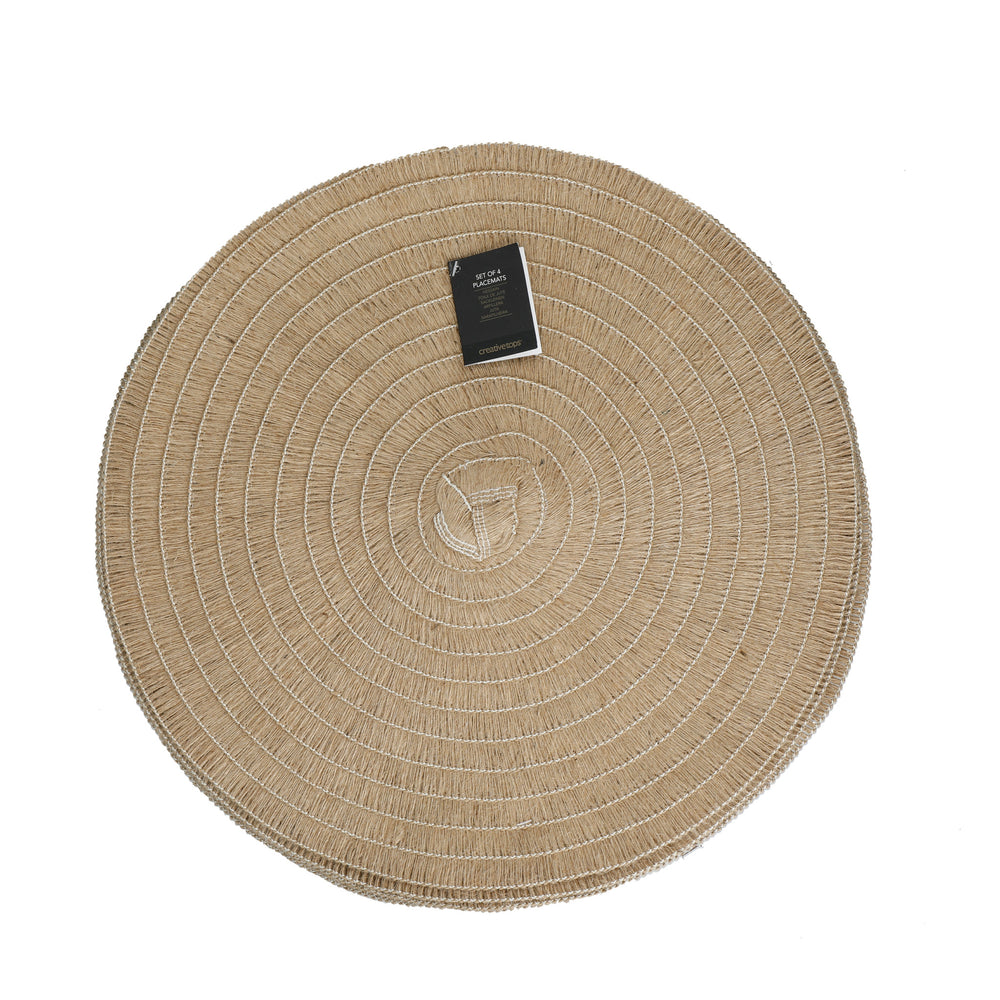 Creative Tops Set of 4 Jute Placemats, Natural Hessian Round Table Mats, 38cm
