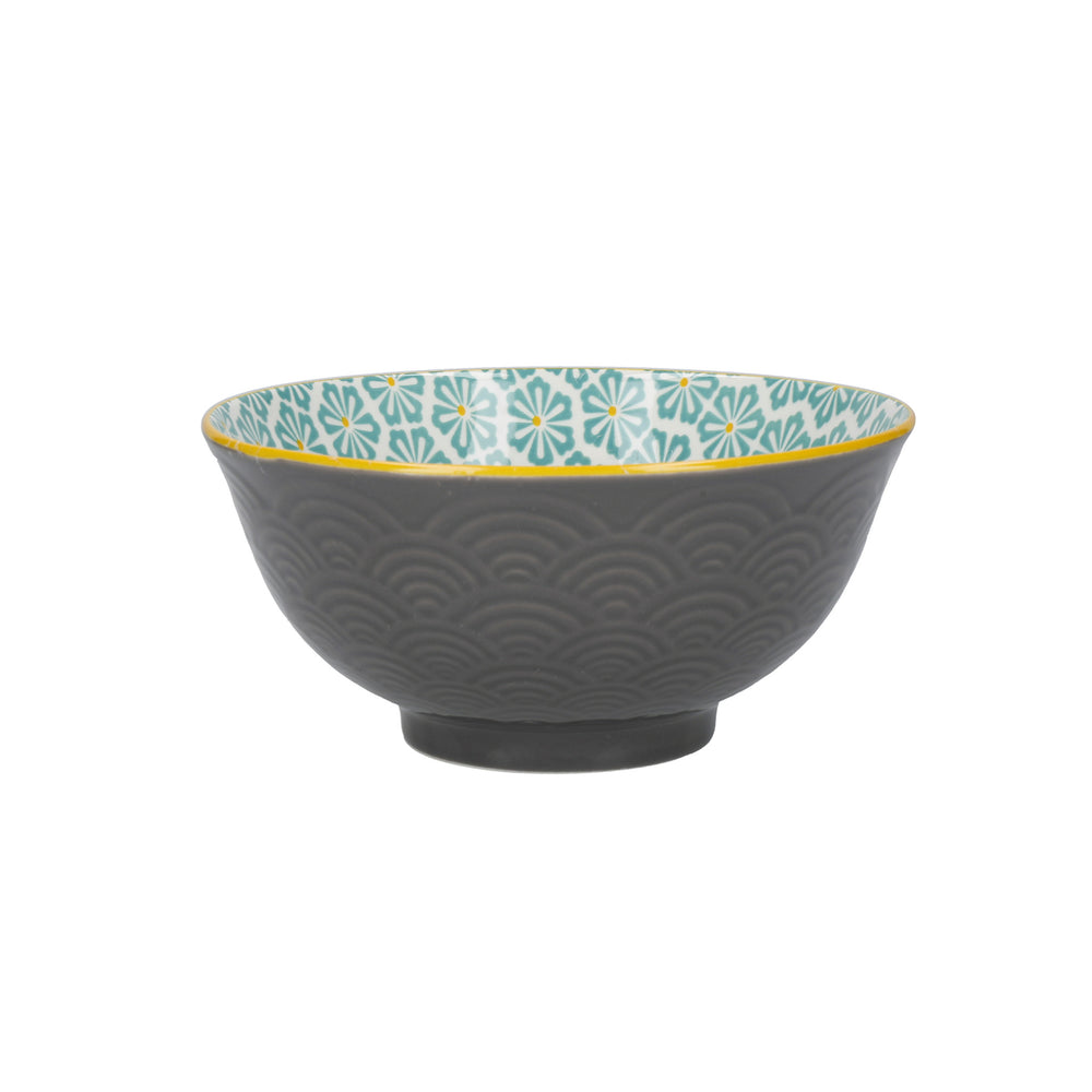 KitchenCraft Patterned Cereal Bowl Set in Gift Box, Ceramic, 'Monochrome' Designs, 15cm, 4 Pieces
