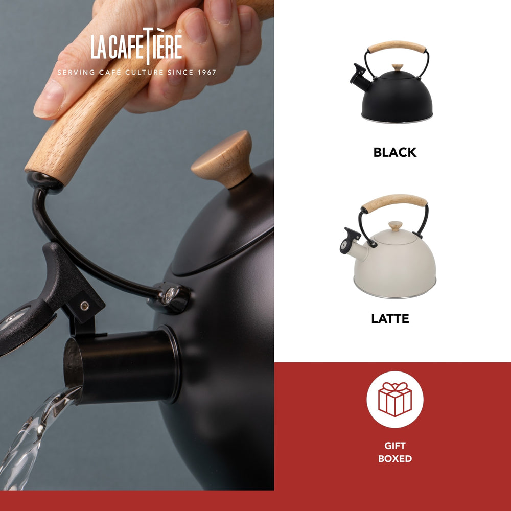 La Cafetière Black Whistling Kettle with Wooden Handle, 1.6L