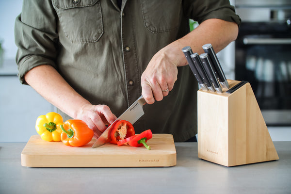 KitchenAid Gourmet 5-Piece Kitchen Knife Set with Block, Sharp High-Carbon Japanese Steel Knives and Birchwood Holder image 8