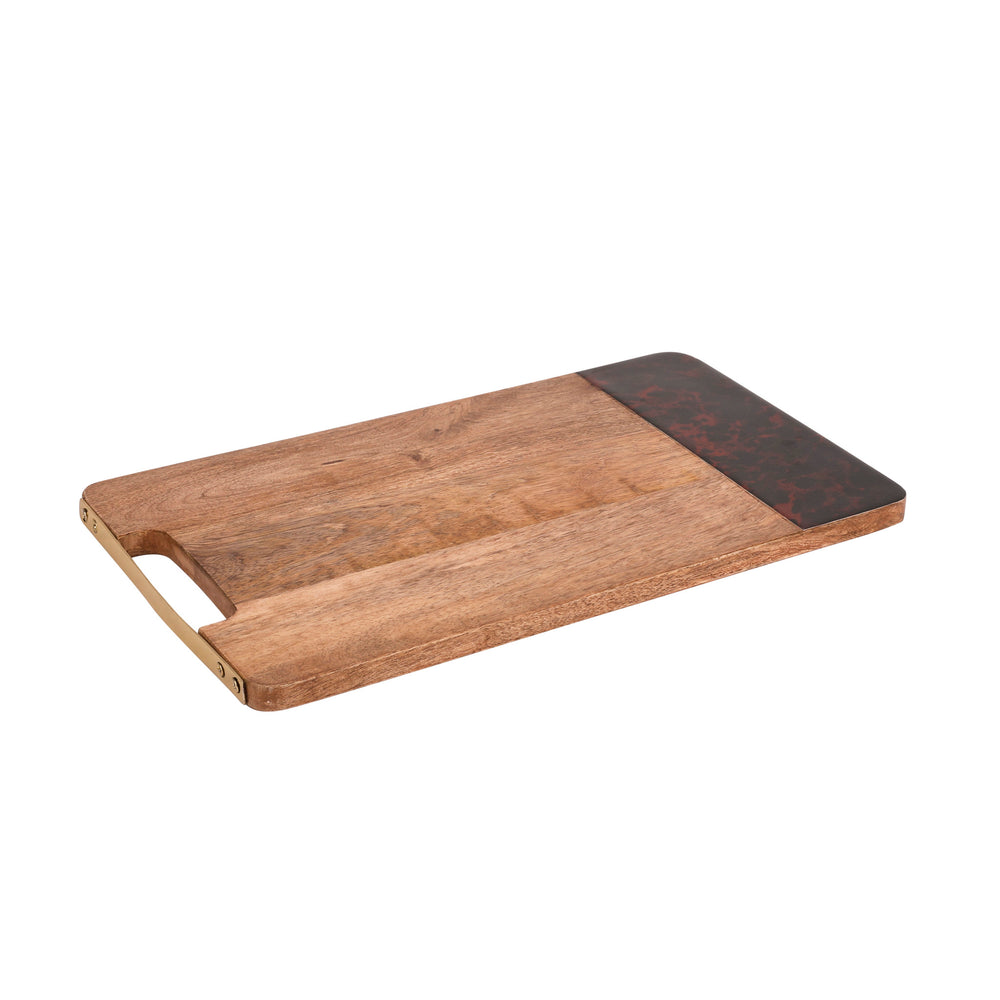 2pc Serving Platter Set with Mango Wood Serving Platters with Tortoise Shell Resin, Round and Rectangular