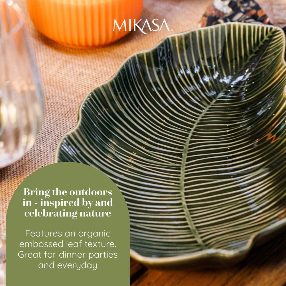 Mikasa Jardin Leaf-Shaped Stoneware Serving Dish, 31.5cm, Green
