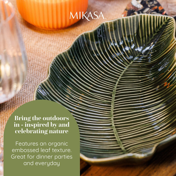 Mikasa Jardin Leaf-Shaped Stoneware Serving Dish, 31.5cm, Green image 10