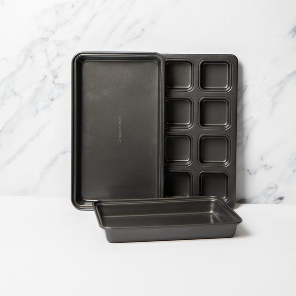 3pc Non-Stick Brownie Baking Set with 2x Standard Brownie Pans and 1x 12-Hole Individual Brownie Pan image 2