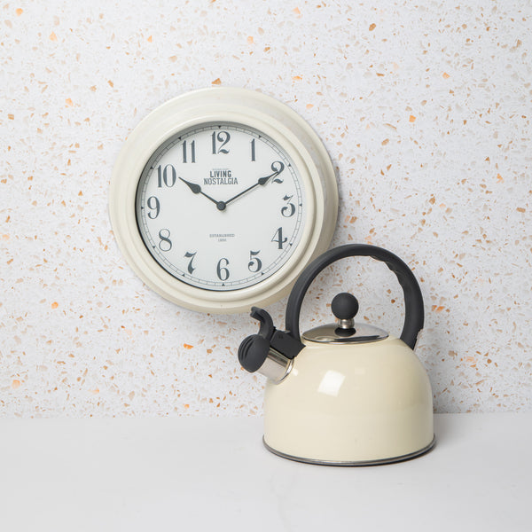 2pc Antique Cream Kitchen Set with Traditional 1.4 Litre Whistling Kettle and Wall Clock image 2