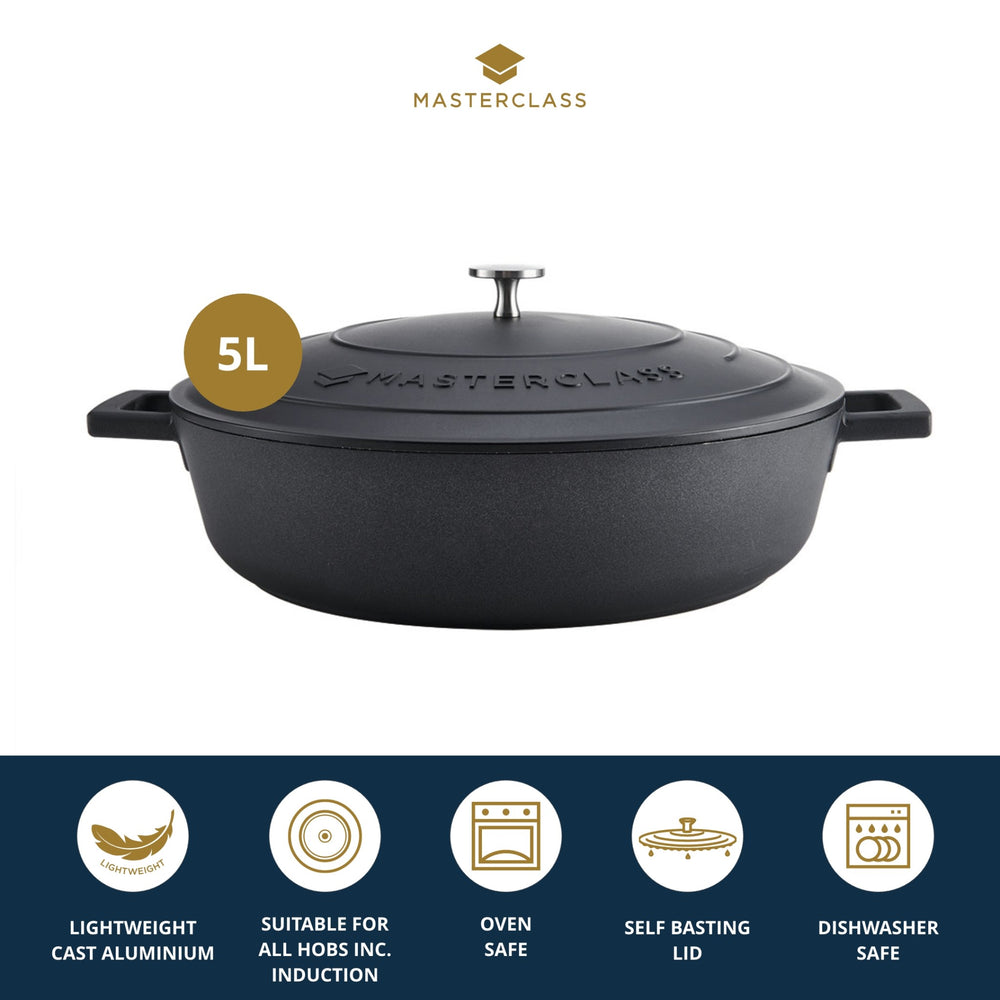 MasterClass Black Cast Aluminium Shallow Casserole Dish, 5L