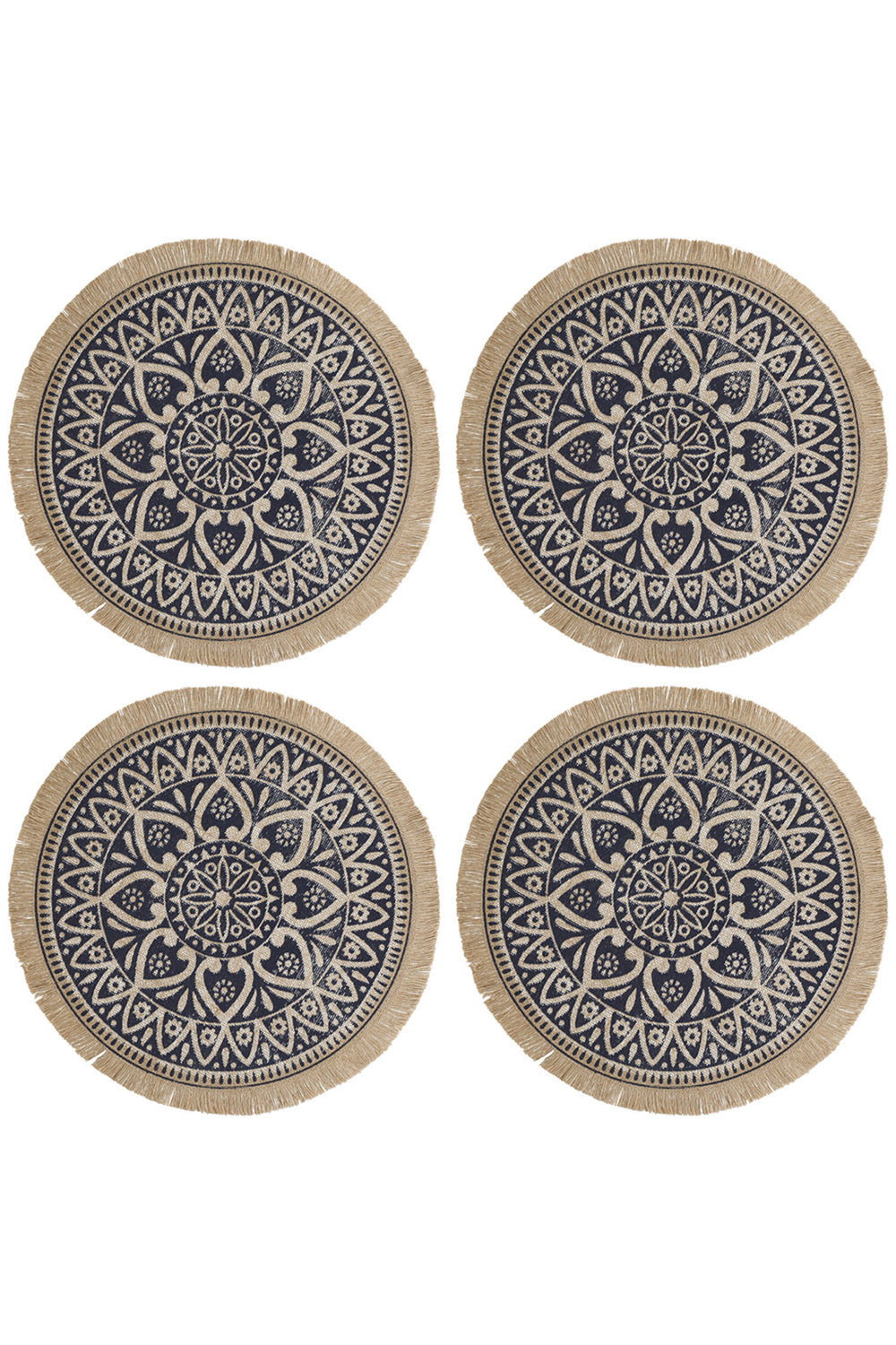 Creative Tops Set of 4 Jute Placemats with Mandala Design, Natural Printed Hessian - Blue