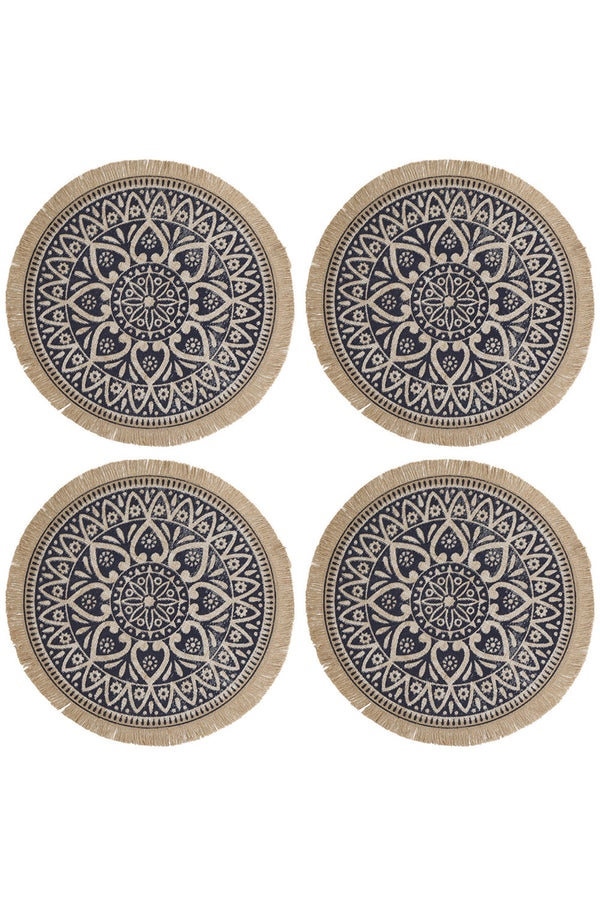 Creative Tops Set of 4 Jute Placemats with Mandala Design, Natural Printed Hessian - Blue image 8
