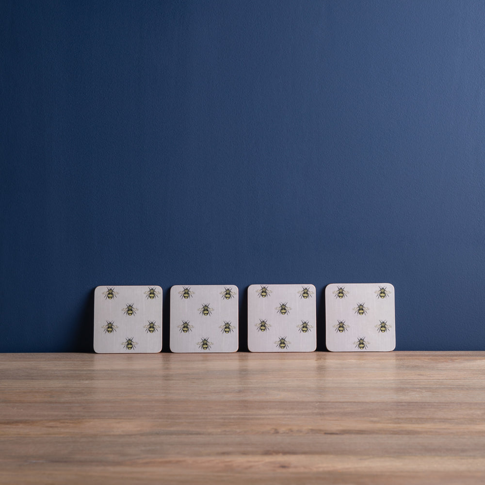 Creative Tops Country Bee Set Of 4 Square Coasters, Grey 10.5 x 10.5 x 2CM