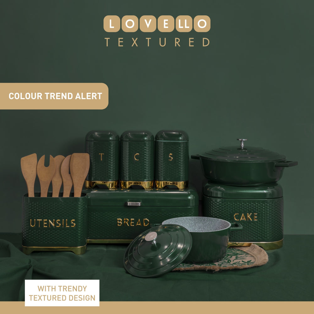 KitchenCraft Lovello Textured Large Bread Bin - Hunter Green