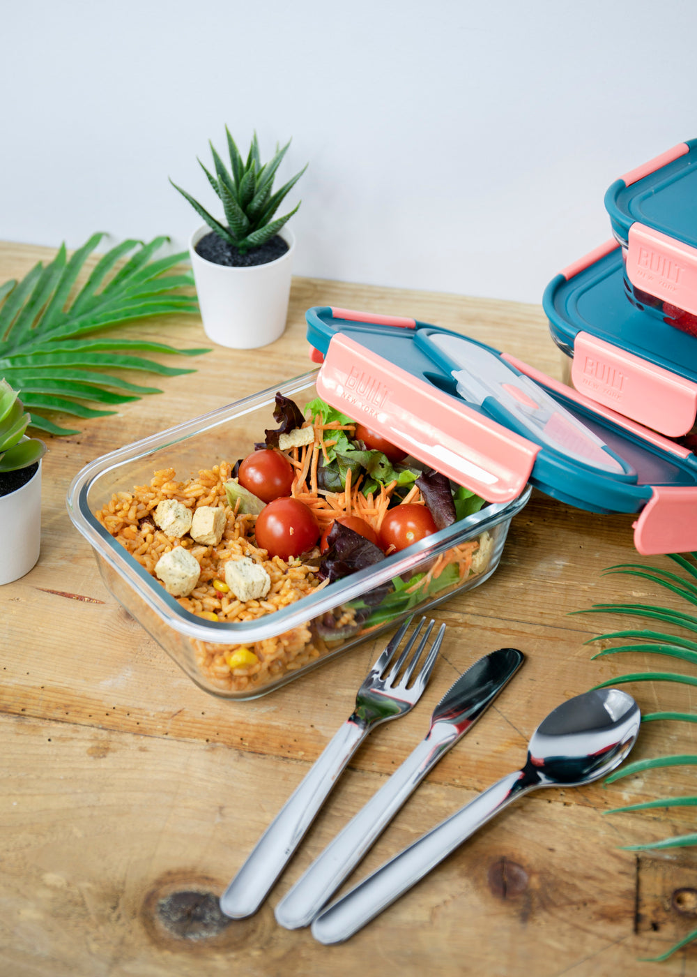 Built Tropics Glass 900ml Lunch Box with Cutlery