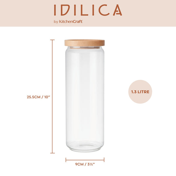 Idilica 3pc Glass Storage Jar Set with Beechwood Lid image 6