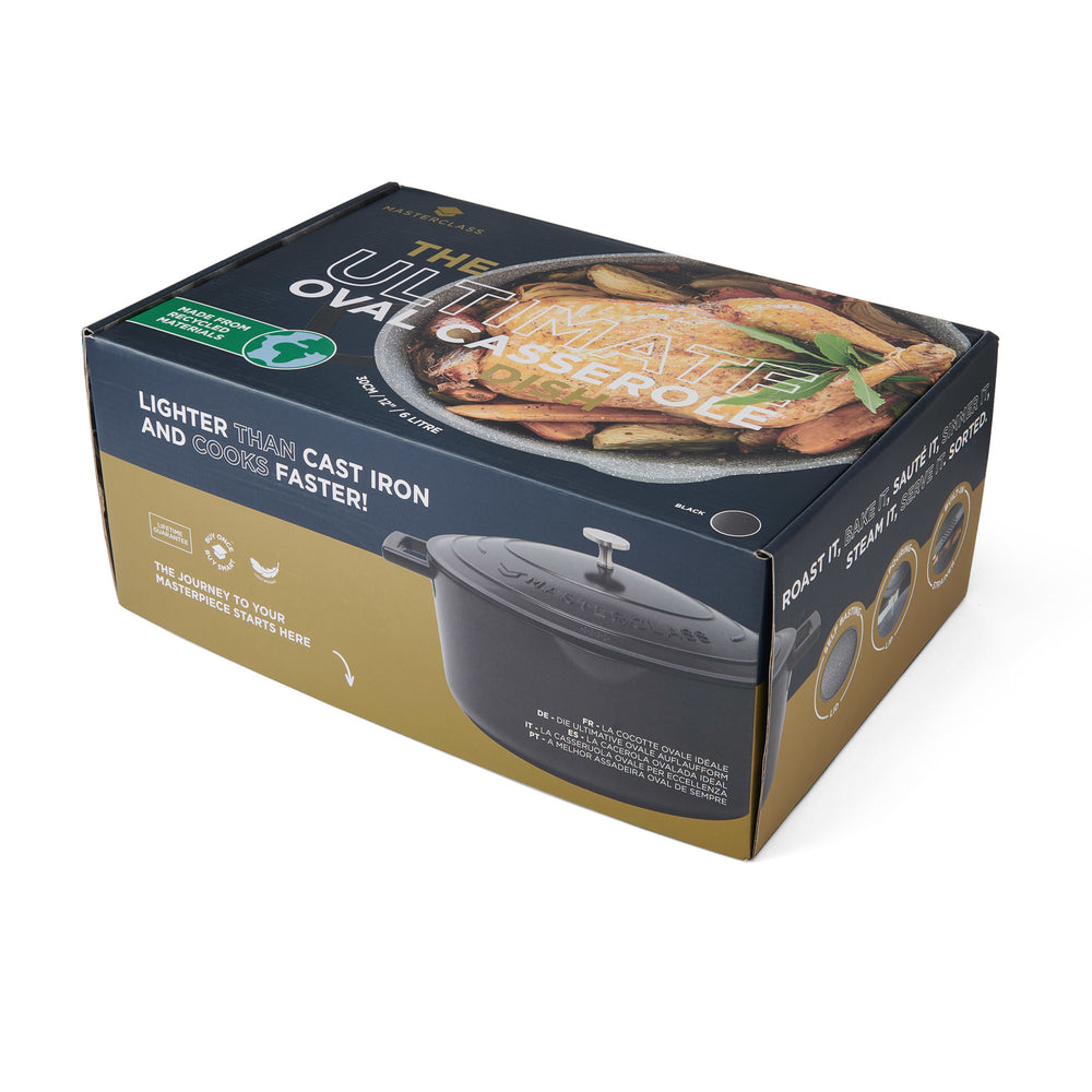 MasterClass Black Oval Cast Aluminium Casserole Dish, 6L