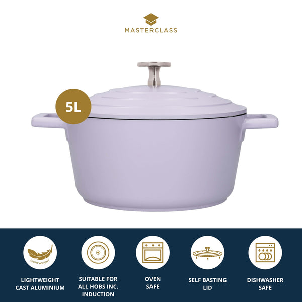 MasterClass Lavender Cast Aluminium Casserole Dish with Lid, 5L image 7