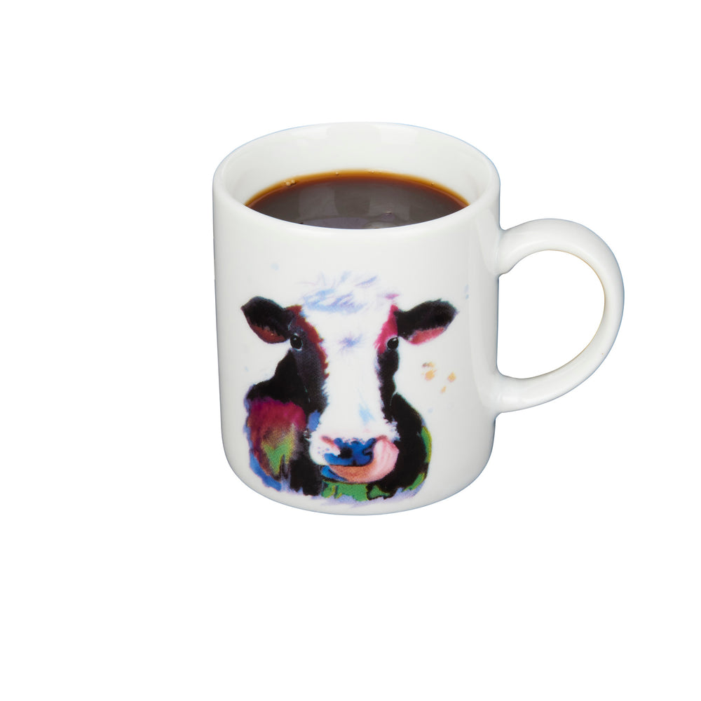 Set of 6 KitchenCraft 80ml Porcelain Watercolour Cow Espresso Cups