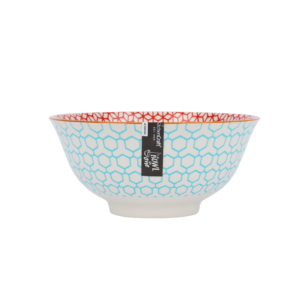 Set of 4 KitchenCraft Geometric Blue Ceramic Bowls