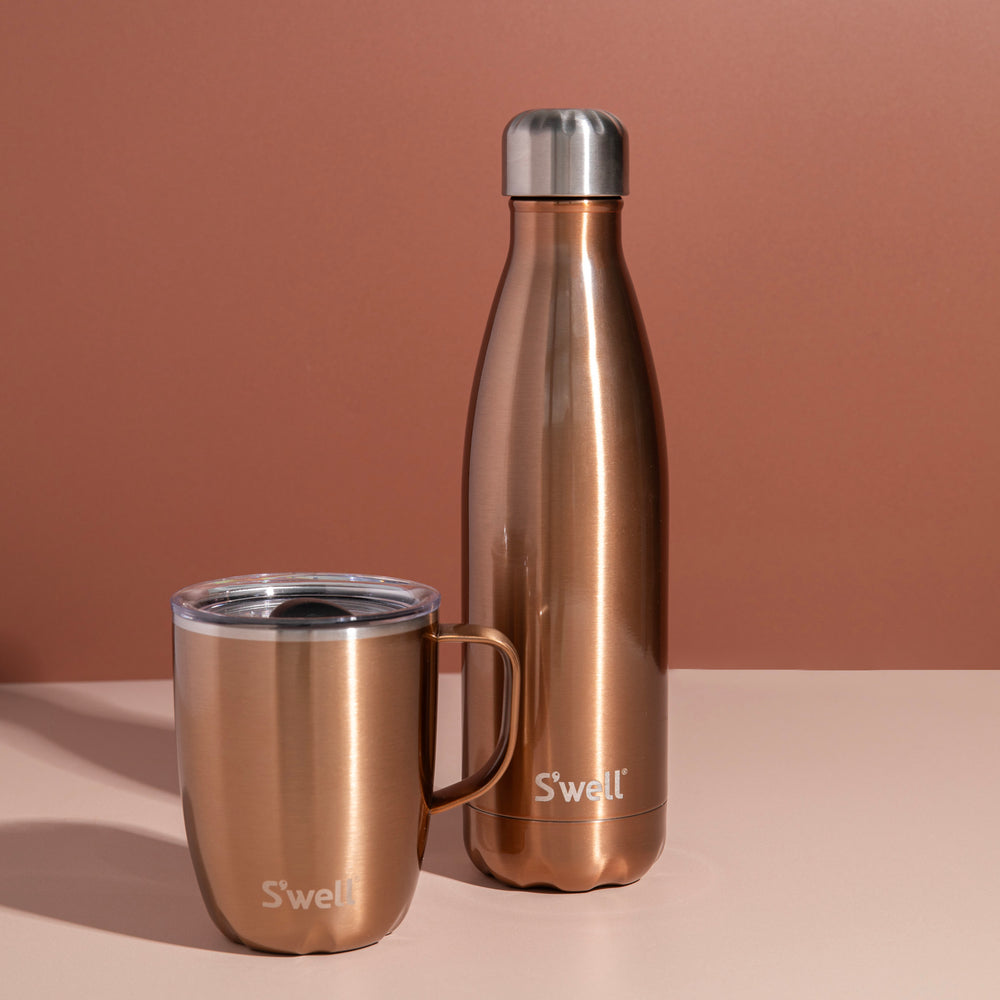 S'well 2pc Travel Mug and Bottle Set with Stainless Steel Water Bottle, 500ml and Travel Mug, 350ml, Pyrite