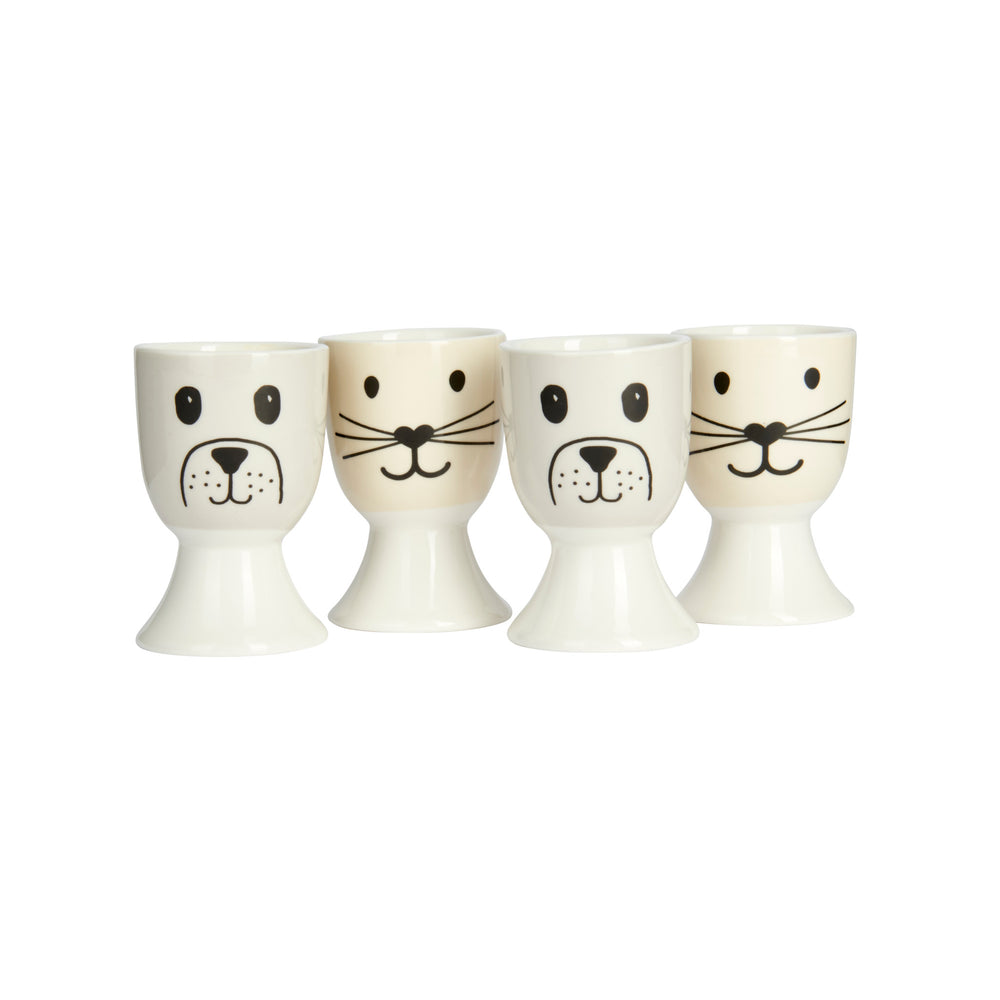 KitchenCraft Cat and Dog Egg Cup Set - Porcelain, 4 Pieces