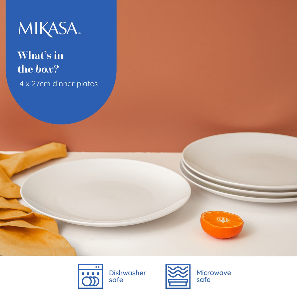 Mikasa Chalk Porcelain Dinner Plates, Set of 4, 27cm, White