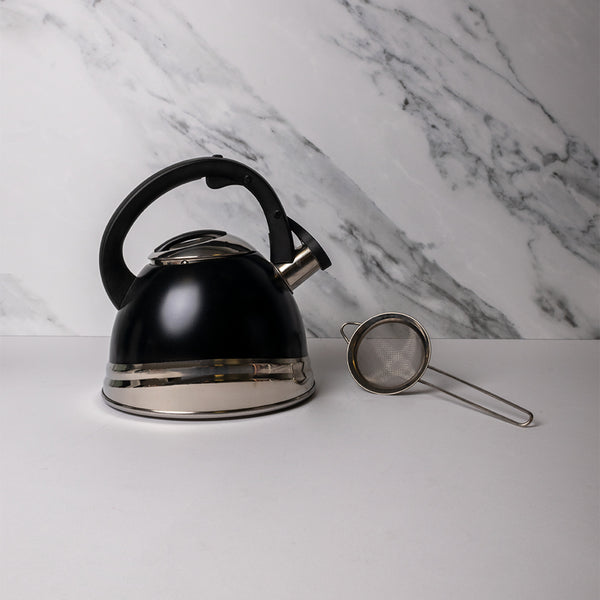 2pc Tea Set with 2L Steel Black Whistling Kettle and Stainless Steel Tea Strainer image 2
