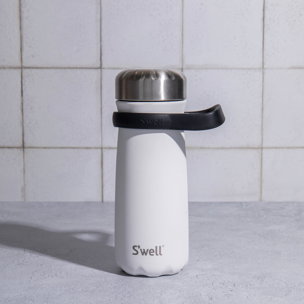 S'well 2pc Travel Bottle Set with Insulated Traveler, 470ml, Moonstone and Black Bottle Handle
