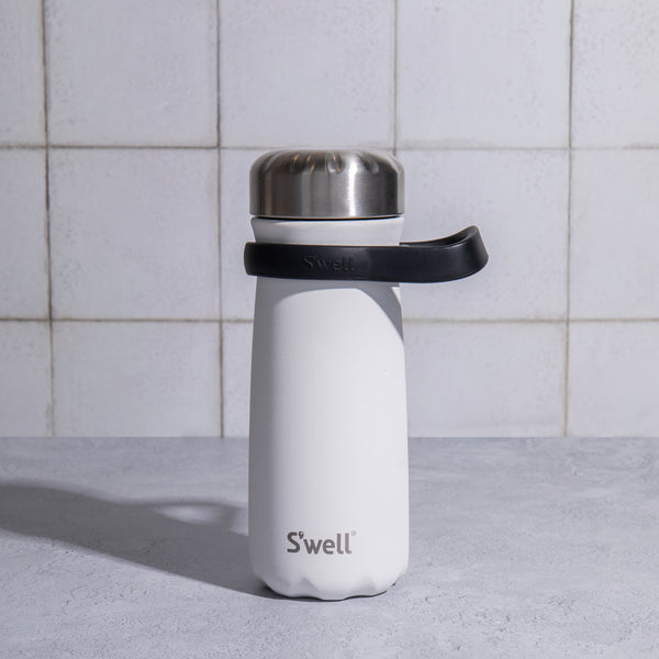 S'well 2pc Travel Bottle Set with Insulated Traveler, 470ml, Moonstone and Black Bottle Handle image 2