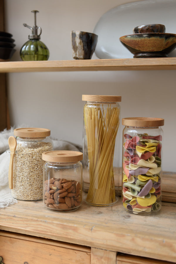 Idilica 3pc Glass Storage Jar Set with Beechwood Lid image 3