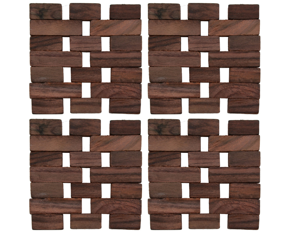 Dark Slatted Wood 8pc Table Set with 4x Placemats and 4x Coasters