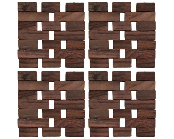 Dark Slatted Wood 8pc Table Set with 4x Placemats and 4x Coasters image 4