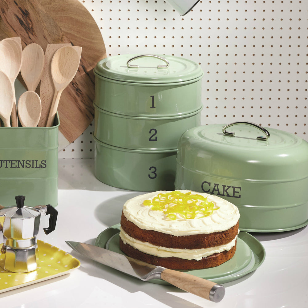 Living Nostalgia 3-Tier Metal Cake Storage Tin - English Sage Green
