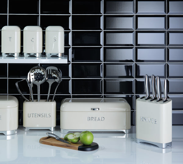 Lovello Retro 5-Piece Vanilla Cream Stainless Steel Knife Set and Knife Block image 2