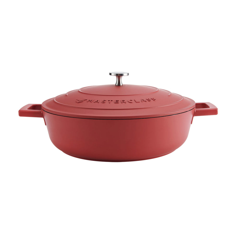 MasterClass Red Cast Aluminium Shallow Casserole Dish, 4L