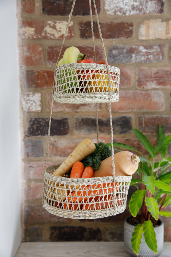 2 tier hanging planter Natural Elements 2-Tier Natural Seagrass Hanging Planter – CookServeEnjoy